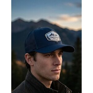 Own Boss Supply Co Richardson 112 Navy Blue Trucker Hat Mountain Patch Snapback